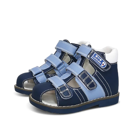 Ortoluckland Children's Sandals Baby Orthopedic Footwear For Kids Toddler Boy Summer Tiptoe Microfiber Leather Shoes MartLion Blue size20(inner 12.8cm) CHINA