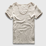 Deep V Neck T-Shirt Men's Plain V-Neck Cotton Compression Top Tees Fathers Day Gifts Men's Clothing Mart Lion Light Gray 2 M 