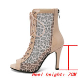 Women Sandals Leopard Open Toe High Heels Dancing Shoes Comfort Zipper Peep Toe Summer Sandals Mart Lion Apricot-7cm 34 