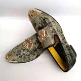 Handmade Gold Toe Men's Velvet Loafers Brand Party And Wedding Dress Shoes MartLion   