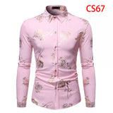 Men's Gold Rose Floral Print Shirts Floral Steampunk Chemise White Long Sleeve Wedding Party MartLion Pink USA Size S 