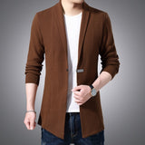 Cardigan Men's Sweaters Spring Autumn Casual Cardigan Jacket Solid Color Long Windbreaker Single Button Coats Mart Lion caramel M 
