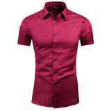 Men Dress Casual Short Sleeve Shirt White Black Blue Red Male Social Formal Shirts MartLion   