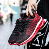 Trendy Black Green Air Sneakers Men's Shoes Non Slip Air Cushion Trainers Couple Flying Weaven Casual Mart Lion Black Red -5099 36 