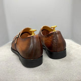 Luxury Men's Monk Strap Wedding Dress Shoes Alligator Print Genuine Calf Leather Handmade Office Formal MartLion   