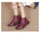 Vintage Handmade Genuine Leather Women Ankle Boots Casual Snow Winter Ladies Flat Shoes Zip Rubber MartLion   