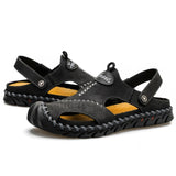 Summer Genuine Leather Men's Sandals Leisure Soft Breathable Crocks Designer Shoes Beach Shoes Classic MartLion Black 5.5 