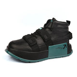 Black High Top Casual Shoes Men's Platform Sneakers Microfiber Skateboard Designer MartLion Black Green H8 39 