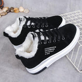 Winter Women Shoes Warm Fur Plush Lady Casual Lace Up Sneakers Platform Snow Mart Lion Black 4.5 