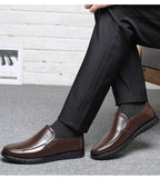 Men's Dress Shoes Genuine Leather Breathable Middle Aged Round Toe Wedding Footwear Flat Mart Lion   