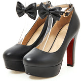 Comfy Elegant Women Shoes Bow Ankle Strap Ultra Mary Jane High Heeled Pumps MartLion Black 34 