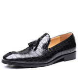 Men's Cusual Loafers Wedding Party Shoes Tassels Vintage Carved Brogue Crocodile Grain Leather Flats Mart Lion Black 6 