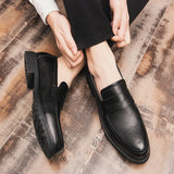 Retro Men's Dress Shoes Brogue Style Party Leather Formal Wedding Flats Leather Oxfords Slip on Loafers MartLion   