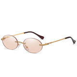 Retro Oval Sunglasses Rimless Man's Blue Mirror Gold Metal Glasses Round Frameless Women MartLion Gold Champagne As Picture 