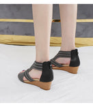 Summer Ladies Sandals Casual Bag Heel Wedge Zipper Roman Shoes Ladies Fish Mouth Open Mart Lion   