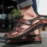 Men's Brand Genuine Leather Summer Casual Flat Sandals Roman Beach Footwear Sneakers Low Wedges Shoes Mart Lion   