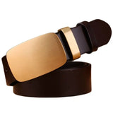 belt men's full grain cowhide genuine leather waist belt 3.8cm wide strap red brown black gold MartLion coffee ring brass 125cm 