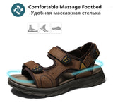 Men's Sandals Summer Beach Wading Shoes Genuine Leather Soft Outdoor Roman Mart Lion   