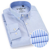 Men's Long Sleeve Oxford Plaid Striped Casual Shirt Front Patch Chest Pocket Regular-fit Button-down Collar Thick Work Shirts Mart Lion 1006-18 40 