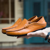 Fotwear Cow Leather Men's Loafers Orange Lazy Shoes Breathable Slip On Half Slippers Softable Driving Moccasins