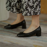 Genuine Leather Women Shoes Butterfly-knot Spring and Autumn Pumps Slip-On Casual Chunky Heel MartLion   