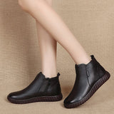 Vintage Handmade Genuine Leather Women Ankle Boots Casual Snow Winter Ladies Flat Shoes Zip Rubber MartLion   