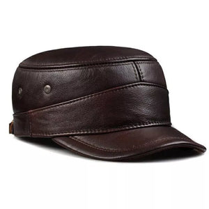 Winter Men's Genuine Leather Military Hat Ceiling Earmuffs Flat Hat Male Keep Warm Leisure 55-62 cm Adjustable Cow Skin MartLion brown L 55 56CM 