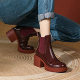 Winter Genuine Leather Ankle Boots Women Shoes Retro Round Toe Platform Heels Chunky MartLion   