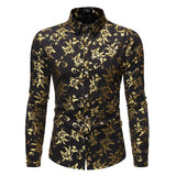 White Men's Shirt Luxury Gold Floral Print Dress Shirts Slim Fit Long Sleeve Chemise Homme Streetwear Hawaiian Shirt MartLion   