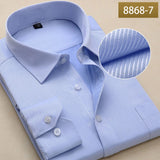 Men's Dress Shirts Long Sleeve Slim Fit Solid Striped Formal White Shirt Social Clothing MartLion 8868-7 38 