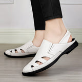 Men's Sandals Genuine Leather Shoes Casual Summer Footwear Breathable Slides Soft luxury Mart Lion   