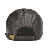 Men's Casual Real Leather Earflap Cap Real Cowhide Leather Caps Fall Winter Genuine Real Cow Leather Baseball Hats MartLion   