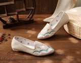 Flower Embroidered Women Cotton Fabric Pointed Toe Flat Shoes Slip On Flats Style MartLion   