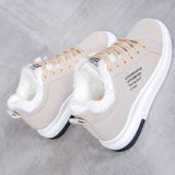 Winter Women Shoes Warm Fur Plush Lady Casual Lace Up Sneakers Platform Snow Mart Lion Beige 4.5 