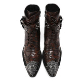 Punk Style Genuine Leather Men's Ankle Boots Iron Pointed Toe Lace Up Military Cowboy Boots High Top Buckles Hombre Mart Lion   