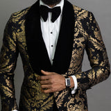 Floral Jacquard Blazer Men's Prom Slim Fit with Velvet Shawl Lapel Suit Jacket for Wedding Groom Tuxedo MartLion black XS (EU44 or US34) 