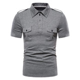 Double Pocket Military Epaulet Polo Shirt Men's Summer Short Sleeve Slim Fit Polo Homme Turn Down Collar Polos Para Hombre MartLion gray S 