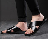 designer Summer Men's Sandals Genuine Leather Simple Slipper Cool Beach Shoes Mart Lion   