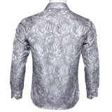 Paisley Floral Men's Shirt Silver White Casual Long Sleeve Social Collar Shirts Brand Button Blouses MartLion   