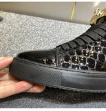 Men Embossed Crocodile High Top Sneakers Lock Lace Red Flats Real Leather Designer Boots Men‘s Casual Shoes MartLion