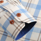 Men's 100% Cotton Long Sleeve Contrast Plaid Checkered Shirt Pocket-less Design Casual Standard-fit Button Down Gingham Mart Lion   