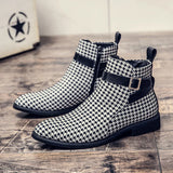 Men's Ankle Boots Dress Shoes Leather Buckle Strap Flat Pointed Toe Boots Casual Nightclub Party Shoes MartLion   