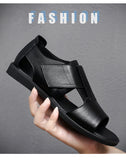  Casual Sandals Korean Men's Shoes British Leather Summer MartLion - Mart Lion