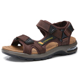 Summer Genuine Leather Men's Sandals Outdoor Non-slip Beach Summer Shoes Sneakers Mart Lion Dark Brown 56 6.5 