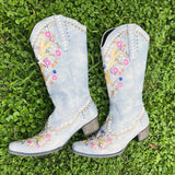 Mixed Color Knee-high Great Women Shoes Embroider Western Boots MartLion   