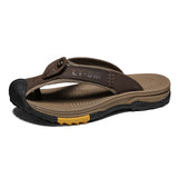 Summer Men's Slippers Flip Flops Brand Sandals Genuine Leather Home Mart Lion Dark Brown 6.5 CN