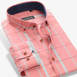 Men's 100% Cotton Long Sleeve Contrast Plaid Checkered Shirt Pocket-less Design Casual Standard-fit Button Down Gingham Mart Lion T0722 38 