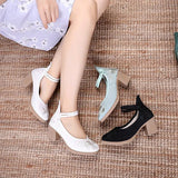 Jacquard Cotton Embroidered Women Chunky Heels 6cm Ladies Casual Comfort Old Beijing Pumps Retro Shoes MartLion   