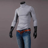 Autumn Winter Men's Solid Color Turtleneck T Shirts Slim Long Sleeve Black White Tops MartLion   