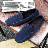 Winter Men's Shoes Suede Leather Loafers Warm Casual Cotton MartLion Blue 9.5 